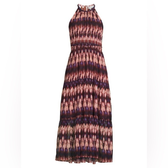 ALC Elara Abstract Ties Dye Silk Halter Blue Combo Dress - Picture 3 of 12